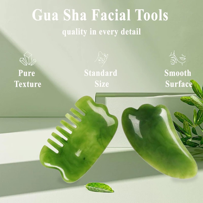 Dancepanda Gua Sha Facial Tools,Guasha Tool for Face,Lymphatic Drainage Massager(2PCS,Green)