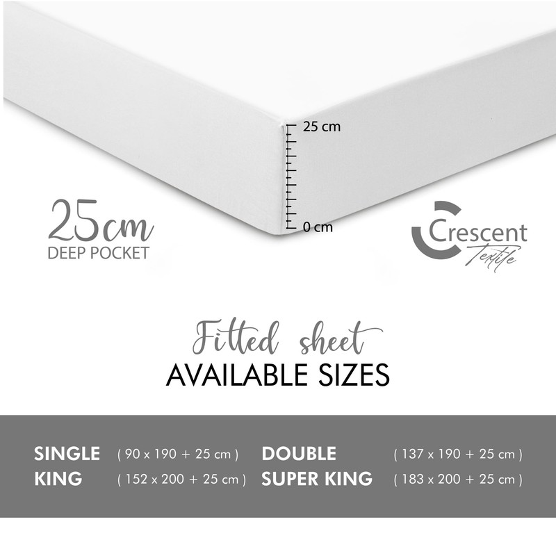 Egyptian Cotton Fitted Sheets 25cm Deep Mattress Pocket 200 Thread
