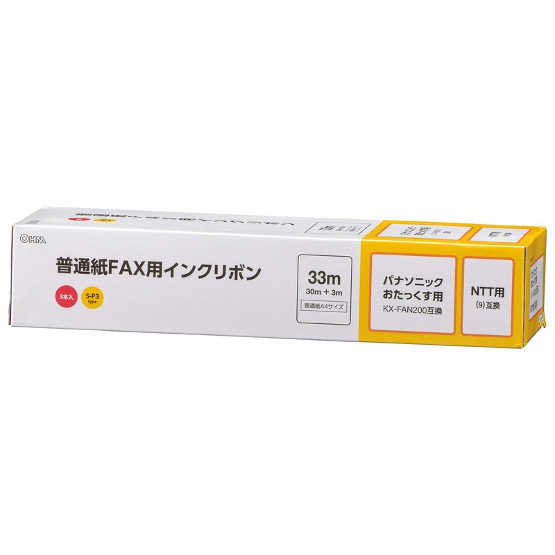 Ohm Denki OAI-FPC33T 01-3865 Plain Paper Fax Ink Ribbon, S-P3