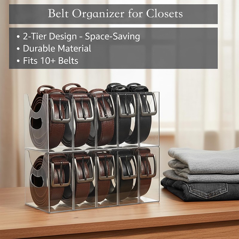 Hualinsyi Belt Organizers 2-Pack Clear with Removable Dividers - 5