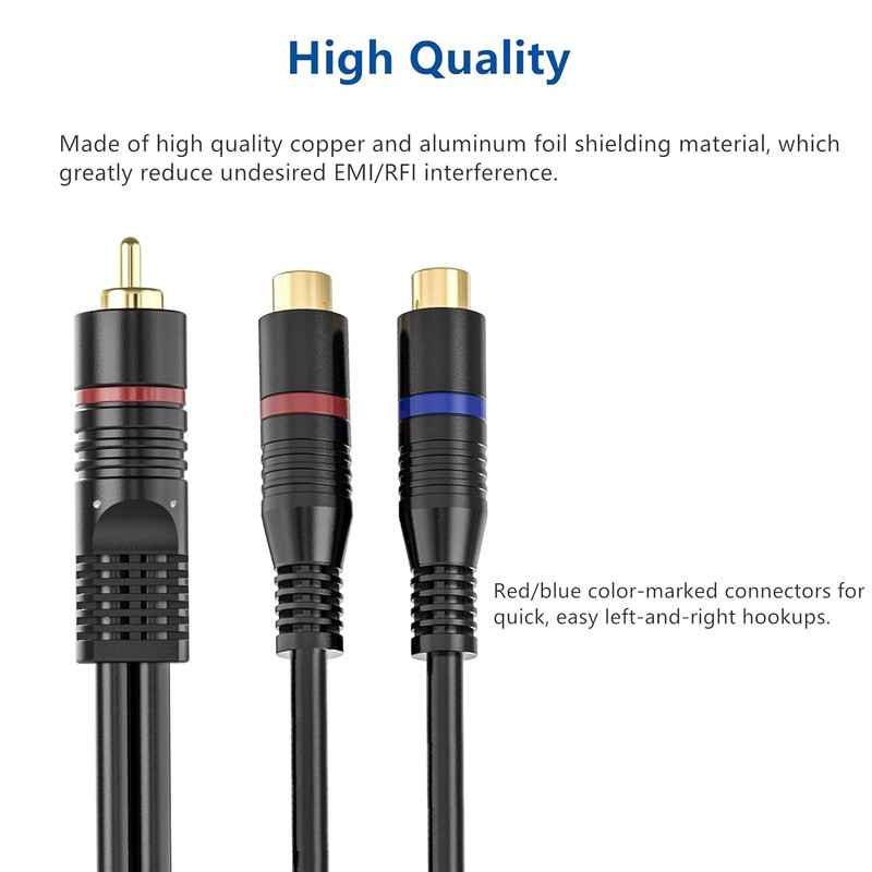CableStop Pro 20cm RCA Phono Y Splitter Cable 1 Male