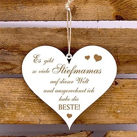 Heart Engraved Sign with Saying - Beste Stiefmama Stiefmutter der Welt - Decorative Sign Wooden Sign 13 x 12 cm | Dekolando (Beste Stiefmama)