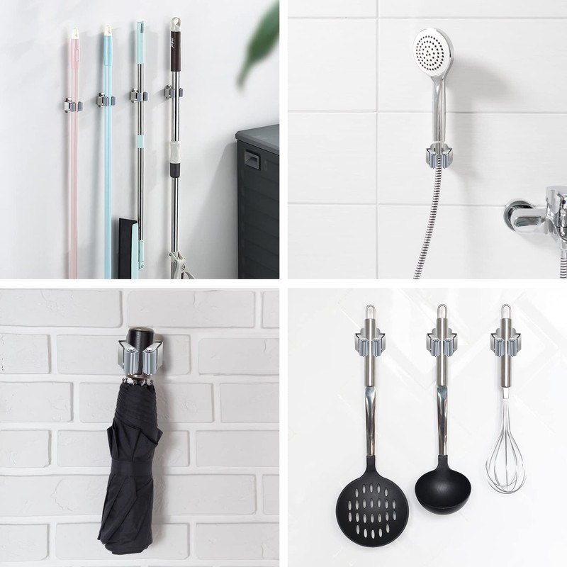 PAMIYO Broom Holder Wall 8 Pieces Tool Holder Hook Rail