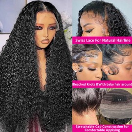 Meet Naive 200 Density Curly Lace Front Wig Human Hair 13x6 Curly Human Hair Wig Glueless Curly Wigs Human Hair Pre Plucked Deep Curly Wig Human Hair Natural Color (34 Inch)