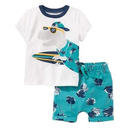 warmstraw Baby Boy Summer Outfits Shirt Short Sets Casual 2Pcs Beach Holiday Cartoon Short Sets 18-24M
