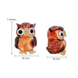 ChangThai Design Tiny 1" High Big Eye Brown Owl Glass Figurine - Miniature Hand Blown Painted Glass Owls Owlet Nocturnal Birds Colorful Crystal Animals Decorative Collectible Figurines Décor Gifts