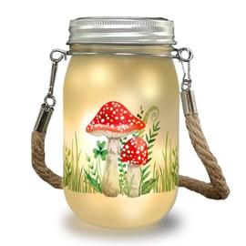 speecheese Toadstool Solar Light in Watercolour Style, a Beautiful Decorative Light for the Patio, Decorative Lamp, Mason Jar, Solar Nature, Women Decoration, Clover Leaf Lucky Charm, Fairy Tale,