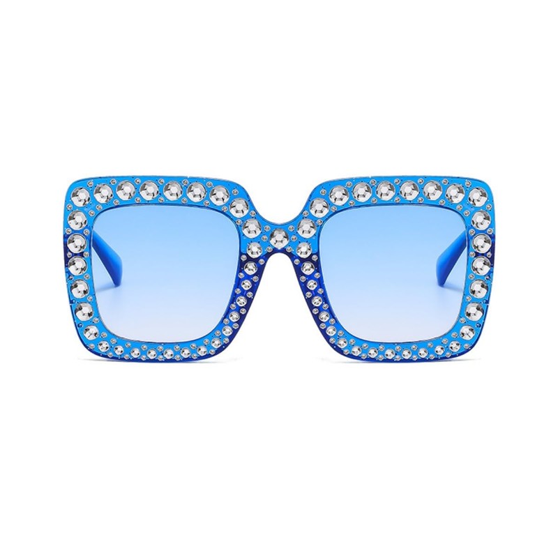 IKUVNA Oversized Crystal Rhinestone Sunglasses for Women Men Thick Frame