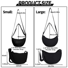 Nylon Crescent Crossbody Bag for Women Purses Trendy Men,Small Travel Sling Bag Hobo,Lightweight Fanny Pack with Zipper Adjustable Strap,Round Soft Shoulder Bag for Everyday Use Work Sport(Black)1