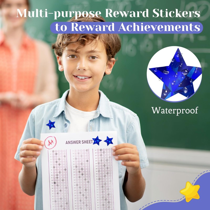 500 PCS Holographic Blue Star Stickers, 1 inch Self Adhesive