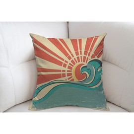 Mugod Blue Surf Sea Wave Cushion Cover Throw Pillow Covers Vintage of Nature with Sun Retro Beach Pillow Case for Men Women Decorative Home Sofa Chair Couch 45x45cm/18x18 Inch