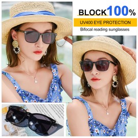MARE AZZURO Bifocal Reading Sunglasses Women Trendy Square Outdoor Readers 1.0 1.5 2.0 2.5 3.0 3.5 4.0 (Black, 1.00)