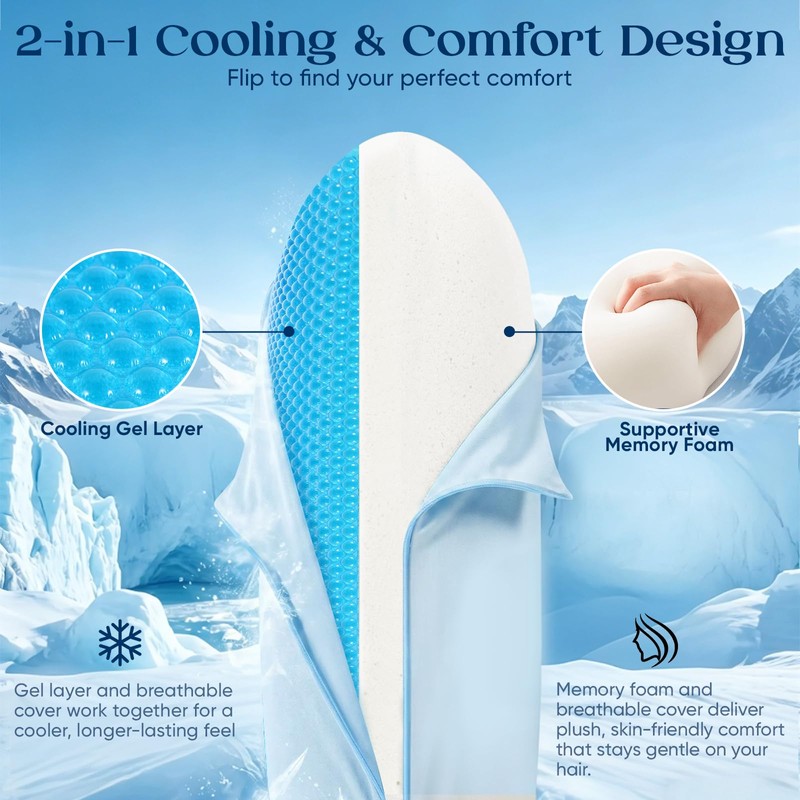 Cooling Gel Pillow for Hot Sleepers, Keep Cool Memory Foam