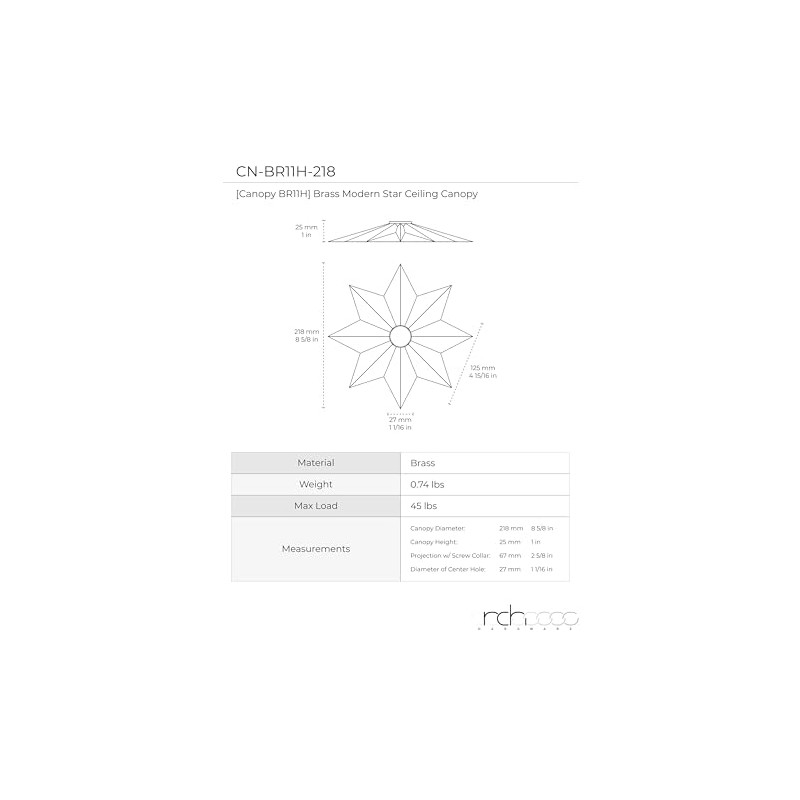 RCH Hardware CN-11-BRZ CN-11-S-H-BRZ Solid Brass Decorative Star Shaped Ceiling