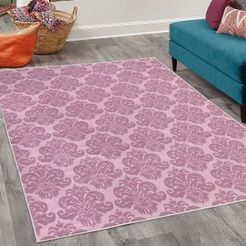 Lunarable Dusty Rose Decorative Rug, Antique Damask Motifs Ornate Victorian Feminine Pattern Old Fashioned Revival, Quality Carpet for Bedroom Dorm and Living Room, 4' X 5' 5", Grey Pink