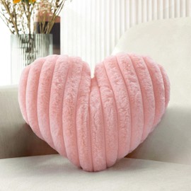 Nmkopzy 16 Inch Pink Heart Pillow Cute Soft Decorative Throw Pillows, Heart Shaped Fluffy Faux Fur Pillows Cushions for Couch Chair Bed Bedroom Room Home Decor Aesthetic (1, Pink, Medium-16 x13)