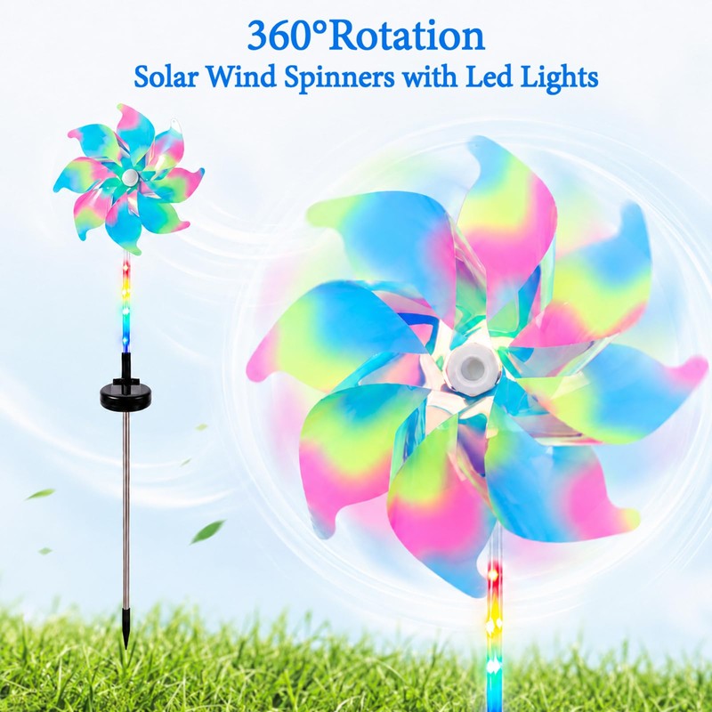 360° Solar Wind Spinners with Led Lights, Windmill for Yard
