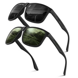 Wrimen Sunglasses Men Women Polarised UV400 Blend Protection Fashion Retro Unisex Ultralight Sunglasses Classic Rectangular Outdoor Sports Glasses for Driving Travel Fishing, N-black-dark green