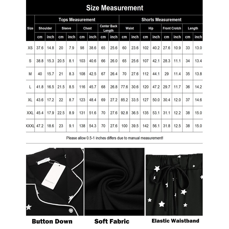 Ekouaer Pajamas Set for Women Short Sleeve Sleepwear Button Down