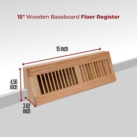 Fits 18" Baseboard Space | Wooden Corner Baseboard Register by Handua | Return Air Grille | 18" External Length Decorative Air Supply Vent Cover | Pre-Finished Natural Red Oak [Face] Wood Air Diffuser