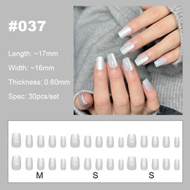【NEW ARRIVALS!】 Press on Nails French Tip Bling Coffin Short Almond Fake Nails with Designs Glue on Nails Long Glossy Gradient Medium False Nails Reusable Full Cover Thick Nail Acrylic Stick on Nails for Women Girls 24 Pcs:_037