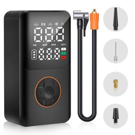 Kooqi Tire Inflator Portable Air Compressor, 150PSI Cordless Electric Bike Pump, Portable Tire Inflator with LCD Pressure Gauge & LED Light, Portable Air Pump for Car, Motorcycle, Bicycle, Balls