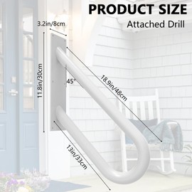 Handrails for Outdoor Steps, 2 Pack Stair Railing Outdoor, U-Shaped Porch Railing with White Powder Coated, 18" Length Stair Handrail for Garage, Porch, Garden, Wall Mount Staircase Handrails