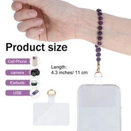 Beaded Phone Wrist Strap Bracelet Wallet Marble Beaded Phone Wrist Strap Cellphone Lanyard Detachable Bracelet With Tether Tab For Women Hands-Free Wristlet