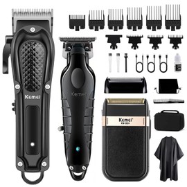 KEMEI Professional Hair Clippers for Men, Cordless Barber Clipper T-Blade Beard Trimmer Foil Shaver Set, Rechargeable Electric Fade Clipper Hair Cutting Kit, KM-1071, KM-PG2299, KM-2024