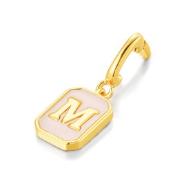 Leovqn Letter Charms Gold Initial Charm with Clasp Rectangle Alphabet Letter Pendants for Necklace Bracelet