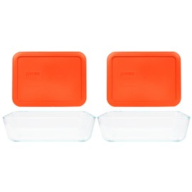 Pyrex 7210 3-Cup Glass Dish & 7210-PC Pumpkin Orange Food Storage Replacement Lid (2-Pack) - Made in USA