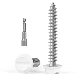 #8 x 1-1/2" Self Tapping Gutter Screws, 50 PCS White Painted Hex Head Self Piercing Screws, Slotted Hex Washer Head Sheet Metal Screws, Hex Bit Socket Included