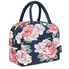 Lunch Bag Reusable Cooler Bag Lunch Box Containers Insulated Lunchbox Tote Bag Water-resistant Leakproof Womens Mens Office Work School Hiking Picnic Fishing (Blue Peony with Upgrade Insulated Lining)