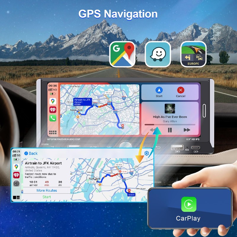 Single Din Car Radio Compatible with Wireless Apple CarPlay, Car
