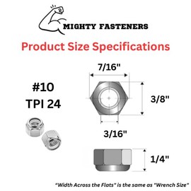 Mighty Fasteners 18-8 Stainless Steel Nylon Insert Lock Nut 10-24 | Locking Hex Nuts, Corrosion Resistant, Durable SS304, Secure Vibration-Proof Fastening, Industrial & DIY Use