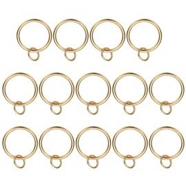 PATIKIL 14 Pcs Curtain Rings with Eyelets, 1.25"ID Glide Smoothly Metal Drapery Ring Fit Up to 1" Curtain Rod, Light Gold