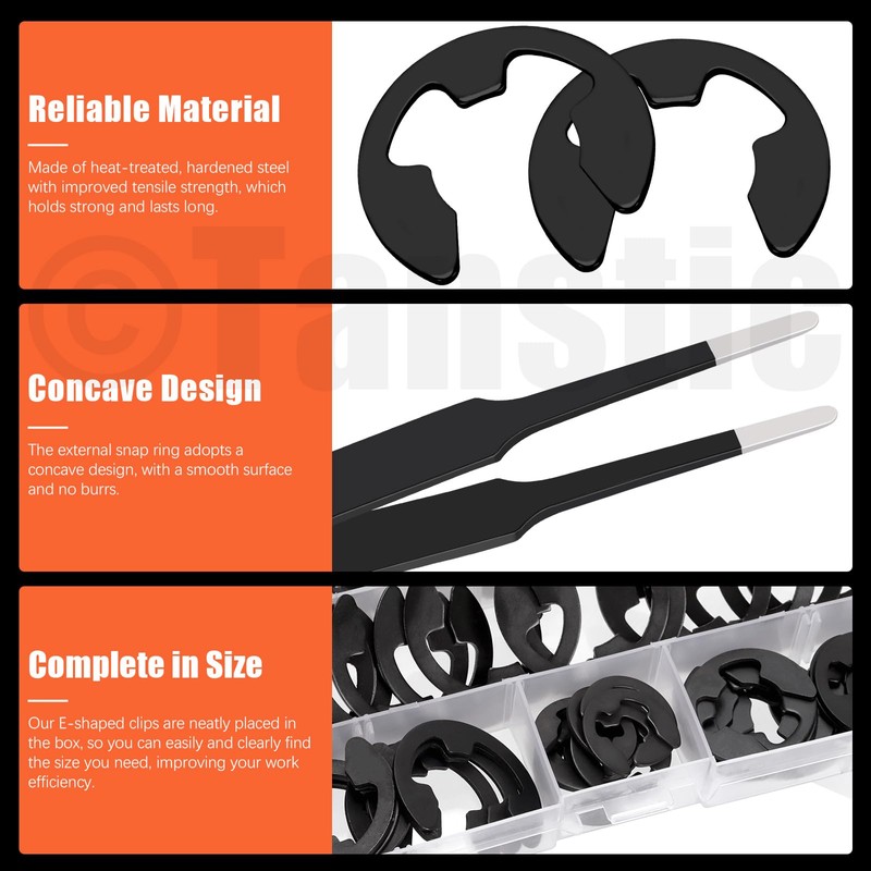 Tanstic 210Pcs 14 Sizes E-Clip External Retaining Ring Assortment Steel