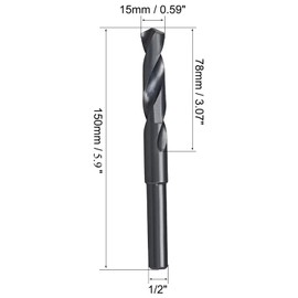 TA-VIGOR 15mm Reduced Shank Drill Bit High Speed HSS 6542 Black Oxide with 1/2 Inch Straight Shank for Aluminium, Steel, Wood, Plastic
