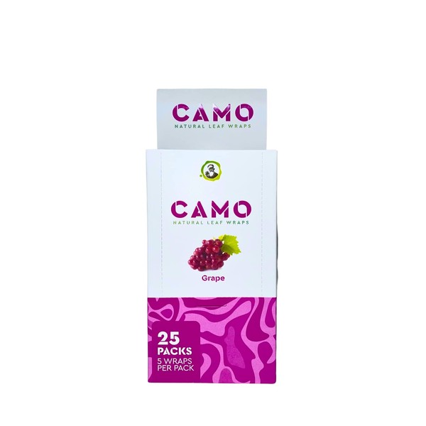 Afghan Hemp - Natural Leaf Wraps - Camo - Sealed Box - Various Flavors - 125 (25 x 5) Leaf Wraps per Box - (Grape)