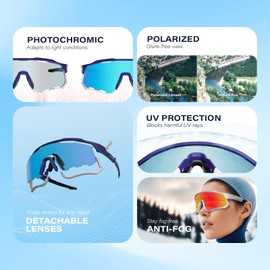 GONTSAM Photochromic Polarized Cycling Glasses, UV400 Protection, Detachable Sports Sunglasses with Winter Anti-Fog for Men & Women (Aurora Crest)