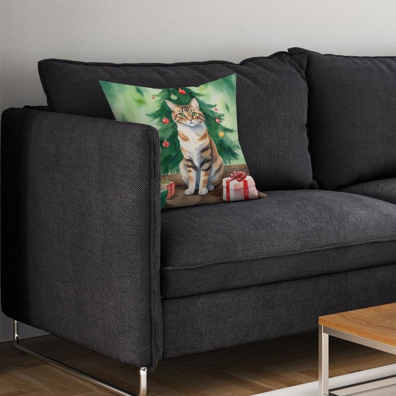 Owyhee Bob Cat By the Christmas Tree Throw Pillow
