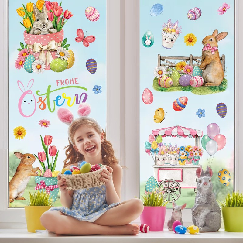 9 Sheets Easter Window Clings, Easter Window Stickers Decorations Spring