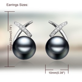 Salanda Pearl Earrings for Women,CZ Pearl Dangle Earrings 18K White Gold Plated Hypoallergenic Earrings Pearl Drop Earrings Dark Grey 10mm