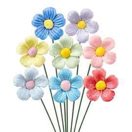 Ceramic Pet Memorial Flowers For Dog Cat Loss Sympathy, Glossy Glazed Daisy Blooms, Bendable Metal Stems For Pet Grave Garden, Urn, Photo Or Windowsill Decor, 8 Pcs Mixed Colors, 1.57 in Heads