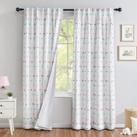MYSKY HOME Total Blackout Curtains for Kids Room 84 Inch Long 100% Light Blocking Darkening Nursery Rainbow Curtain for Living Room 2 Panels Back Tab Double Layer Drapes with Pom Pom Sheer 52W x 84L
