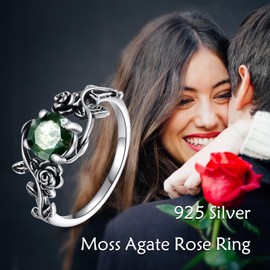 POPLYKE Silver Spinner Rings 925 Sterling Silver Leaf Spinner Ring Fidget Ring Sterling Silver for Women, Sterling Silver, moss agate