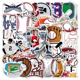 50PCS Ball Waterproof Mixed Sticker Pack Stickers Vinyl Stickers Pack Decals for Water Bottle, Laptop, Phone, Luggage, Skateboard Stickers, Gift for Teens Girls Kids (Baseball)