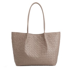 Kattee Woven Tote Handbag for Women, Leather Large Tote Purse for Women Hobo Shoulder Bag Weekender Bags,14L