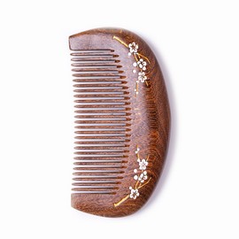 One Piece Smooth Sandalwood Wooden Hair Comb Half Moon Shape Wooden Purse Comb Portable Pocket Fine Toothed Wooden Comb for Hairs Grooming Detangling