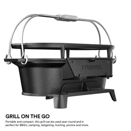 Everdure Oval Cast Iron Grill & Cover – Outdoor, Portable Charcoal Grill and Tabletop Cast Iron Skillet - 100% Cast Iron, Enameled, Durable, Small Charcoal Grill, Camping Stove, Hibachi Grill